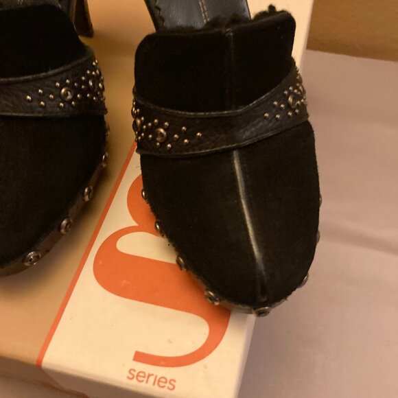 Delman Suede Leather Moccasin on Heel W/Tie, Pale Camel, Fur Lined Pump Sz 6.5B - Picture 4 of 8